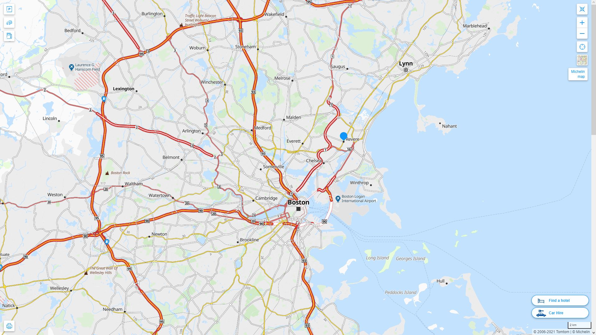 Revere Massachusetts Highway and Road Map